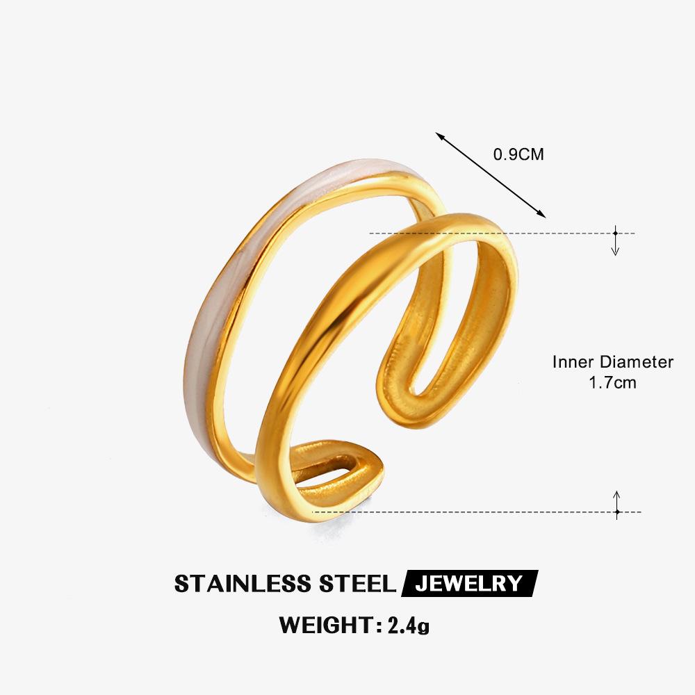 Stainless Steel Geometric Double-Layer Line Rings for Women Men Personalized Drip Oil Opening Rings Daily Wearing Jewelry Gifts