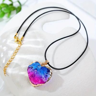 Electroplated Crystal Heart Pendant, Gold-plated Edging, Rainbow Heart Shape, Peach Heart Necklace, DIY Jewelry, accessories,Valentine's Day Gift