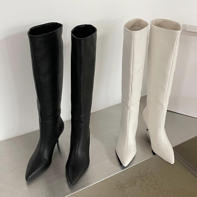 Design Pointed Toe Women Knee-High Boots Designer Party Dress Street Long Booties Thin Low Heels Shoes