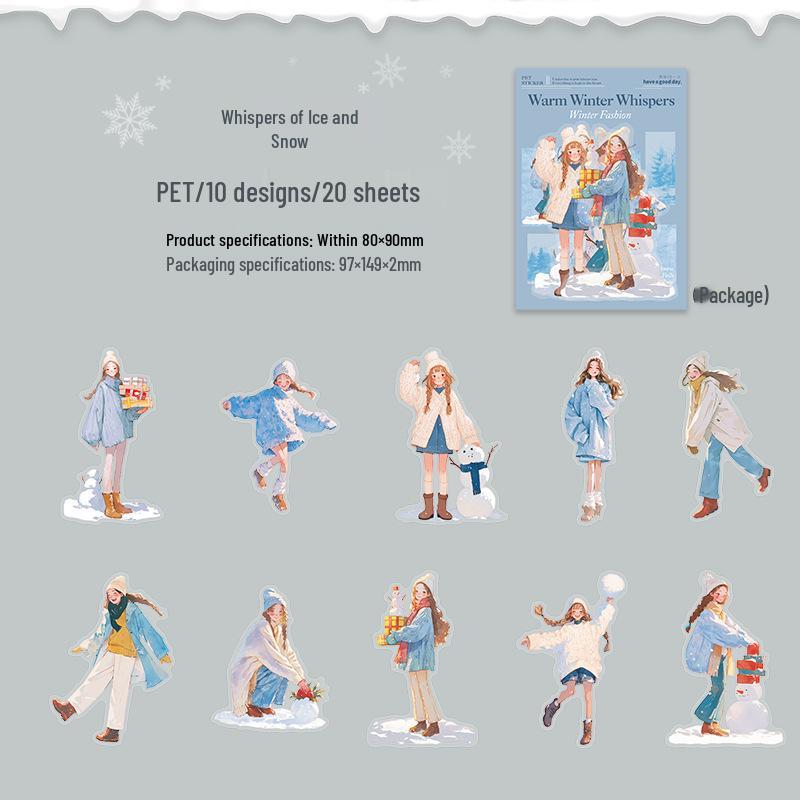 Winter Whispers Fashion Pet Stickers: Journal Materials for DIY Decoration and Collage