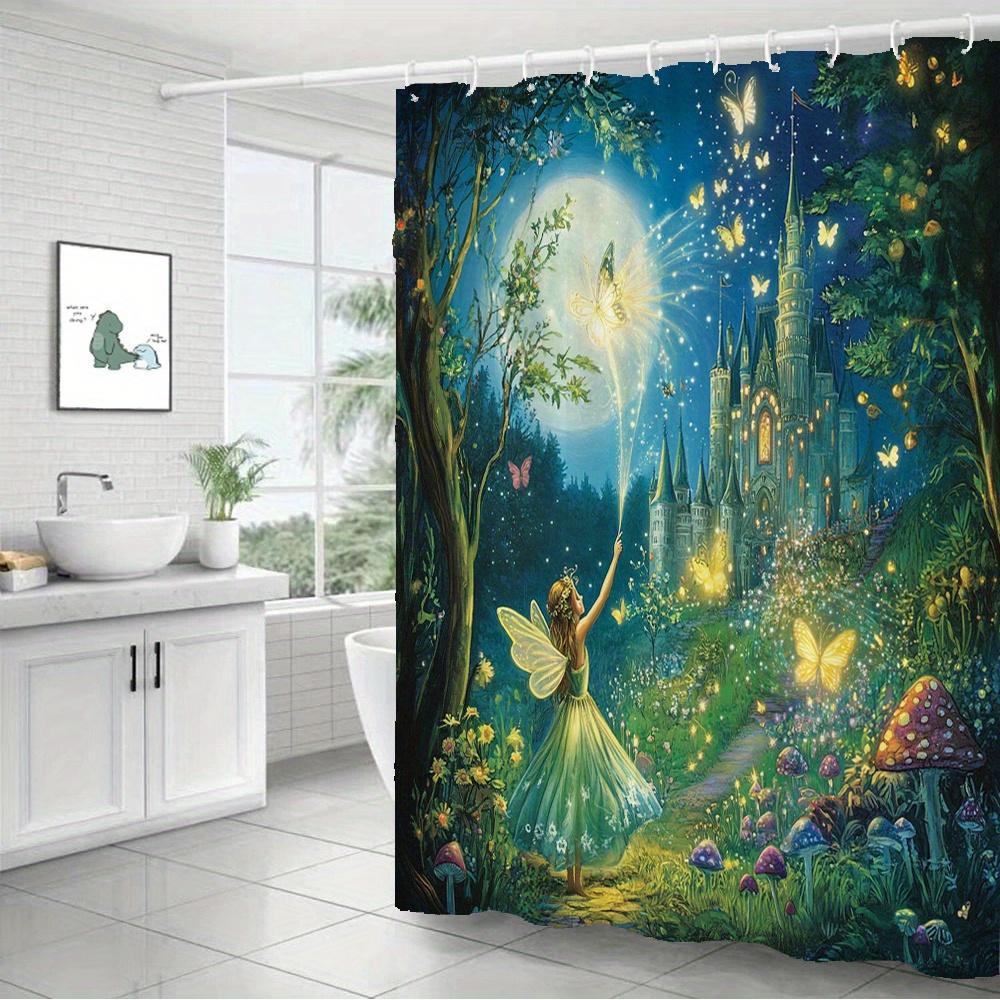 Verzaubertes Feenschloss Wasserdichte Schimmelresistente Duschvorhang -Magisches Wald-Design für ein Fantasievolles Badezimmer-Dekorerlebnis