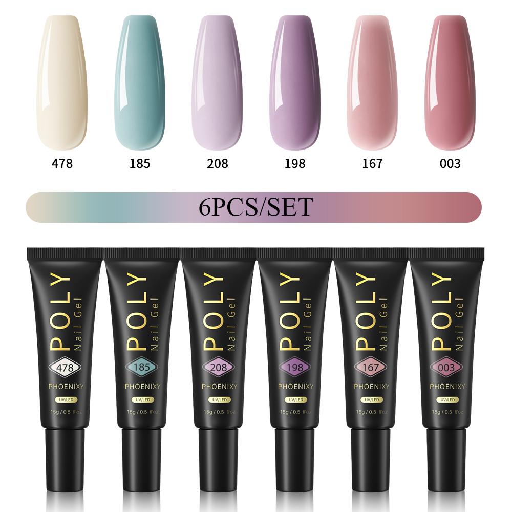 

PHOENIXY 15 мл поли гель для ногтей маникюрный набор для наращивания пальцев акриловый гель нужна УФ светодиодная лампа для ногтей DIY салон нейл-арта для дома 6pcs set 07