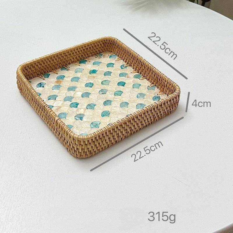 Colorful Shell Rattan Woven Tray Creative Handmade Fruit Plate Jewelry Storage Tray Home Counter Decoration