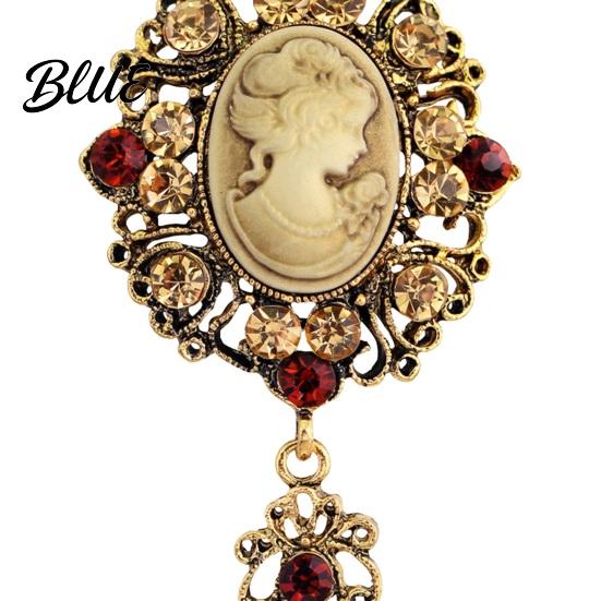 Anti-slip Brooch Women Retro Victorian Human Profile Rhinestone Decor Hollow