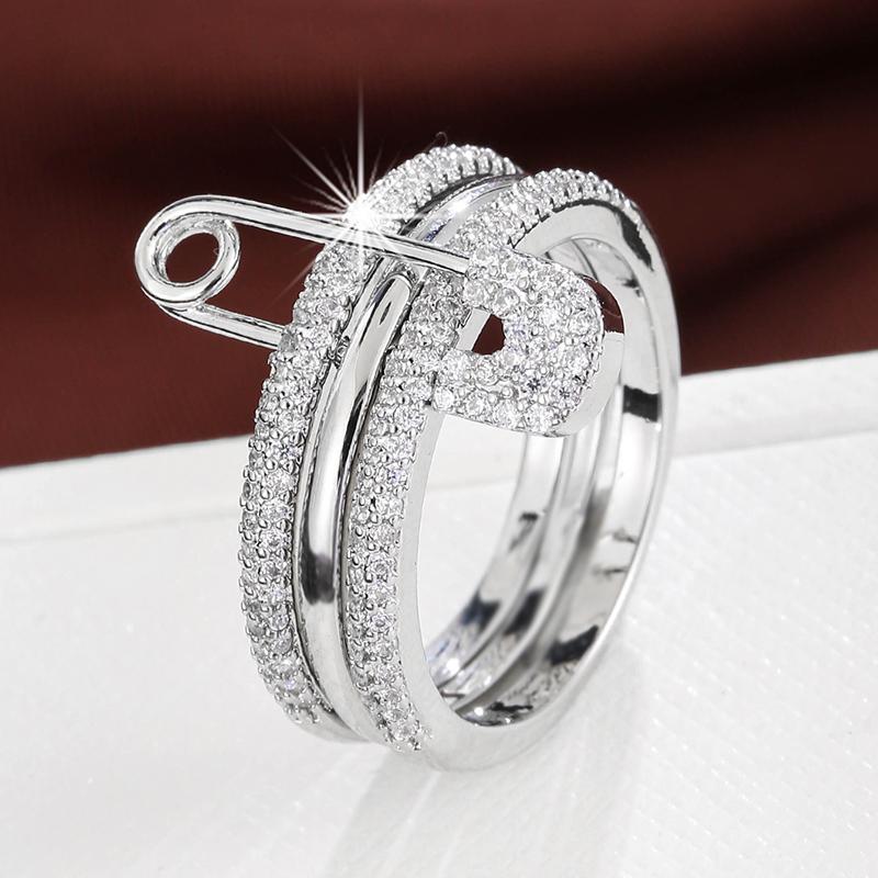 Lady Fashion Pin Connection Three Layers Design Ring for Women Gift Jewelry