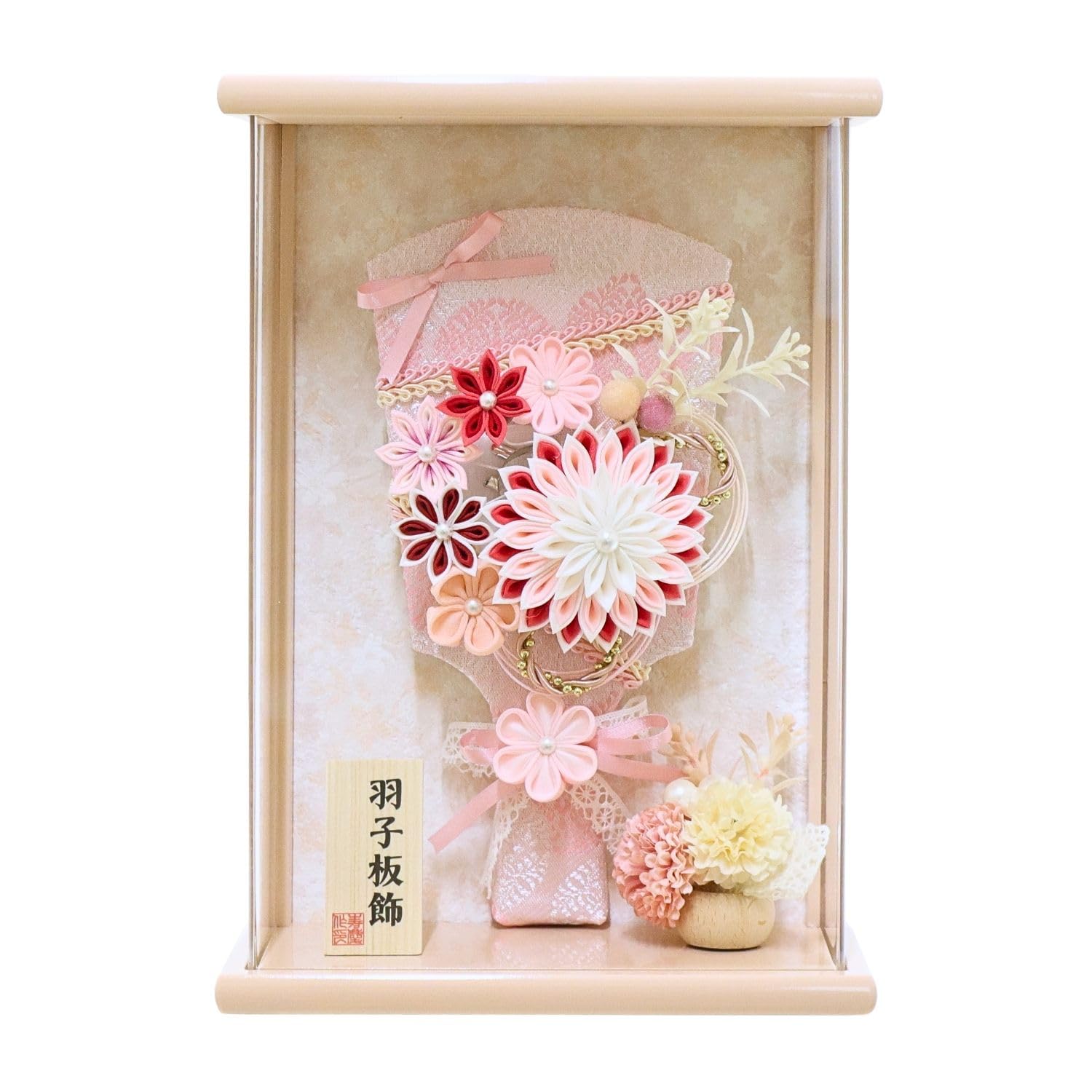 

Hagoita case size ivory pink and red acrylic tsumami zaiku M2611 (battledore) decoration, 7, frame, case, (hand-drawn work), розовый
