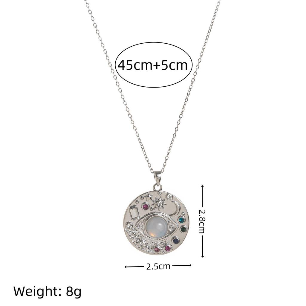 Lucky Evil Eye Zirconia Necklace with Sun, Moon, and Star Diamond Inlaid Pendant - Simple and Chic Clavicle Chain with Color Retention
