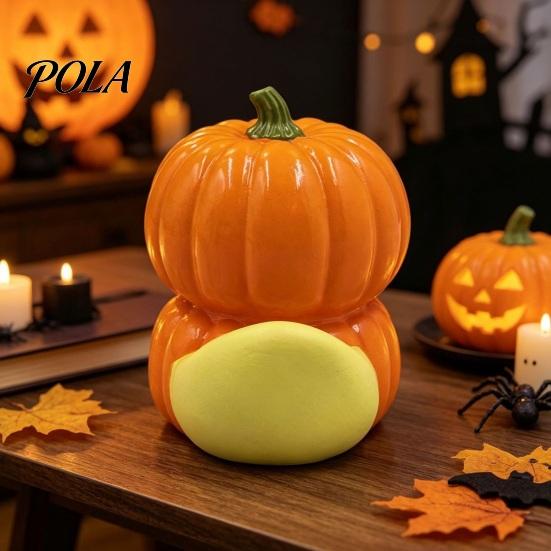 Decorative Cartoon Resin Figures Halloween Pumpkin Duck Ornament, Stacked Yellow Art for Home Entrance Figurines, Cute Mini Desktop Decor Party