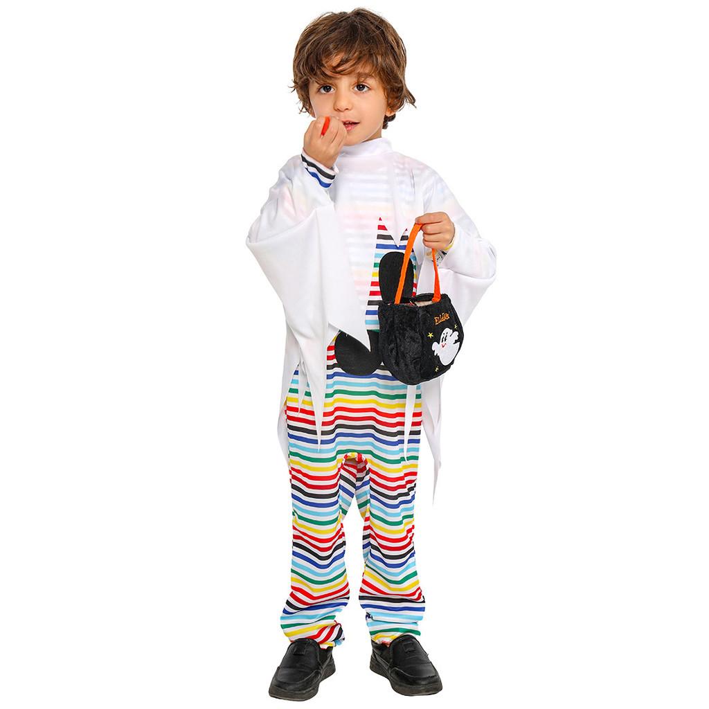 Halloween Child Costume For Kids With Polyester Fabric And Playful Striped Ghost Design For Party Performance