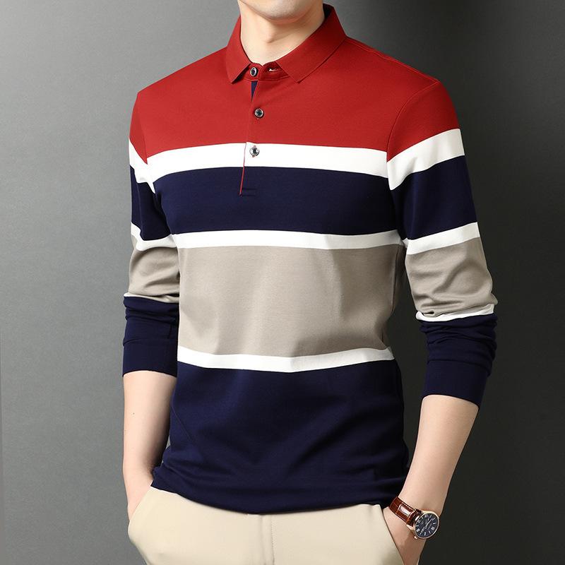 Long Sleeve Men's T-shirt Spring and Autumn New Middle-aged and Young Lapel Slim Cotton Base Shirt Men's Polo Shirt