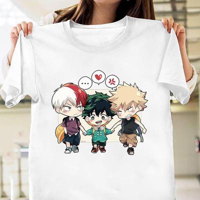 Nowa Moda Damska Deku Todoroki Shoto Bakugou Katsuki Kreskówkowy Nadruk T-shirt Unisex Odzież Anime Casual O-neck Krótki Rękaw