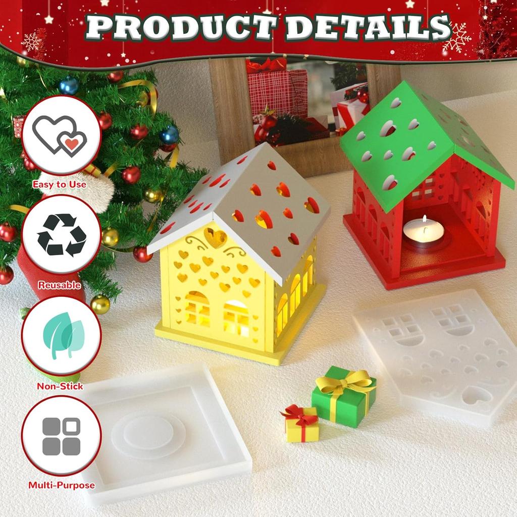 4Pcs Resin Candlestick Holder Molds, House Bottom 4.3x6x0.4 in, Love House Side 5.6x6x0.4 in, Love House Front 5.6x6x0.4 in,