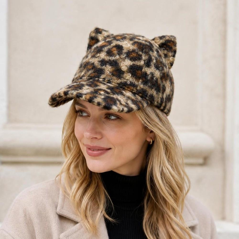 Thickened Baseball Cap Leopard Print Duckbill Cap Fashion Cat Ears Baseball Cap Autumn