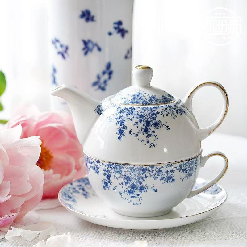 English Flower Teapot Classical Blue and White Daisy Pot Home Ceramic Cup and Saucer Phnom Penh Afternoon Flower Teaware Set