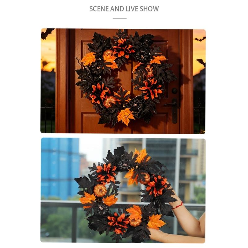 Artificial Leaves Wreath Halloween Wreath Decoration 40cm/15.7inch for Front Door Entryway, Porch, Wall Display Use