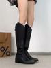 Retro brown V-mouth thick-heeled knight boots 2025 new women's versatile thin long boots high boots western boots