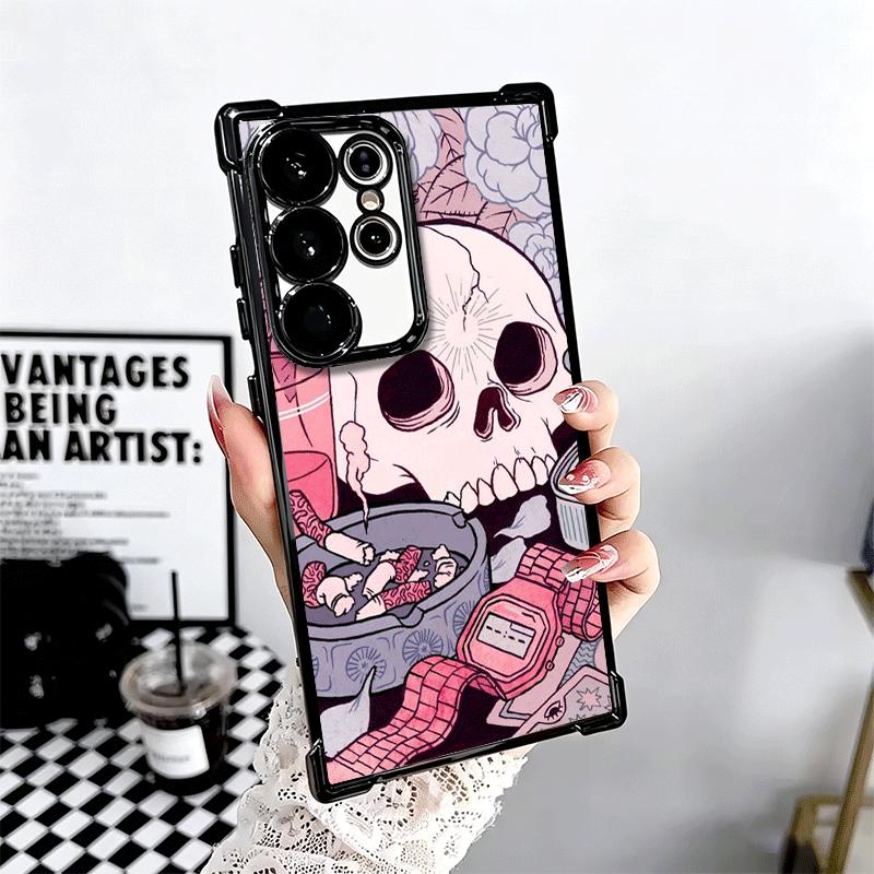 Pink Style Skull Witch Plating Phone Case For Samsung Galaxy S24 S25 FE S26 Edge S23 Ultra S22 S21 Plus S20 Anti-Fall Airabag Co