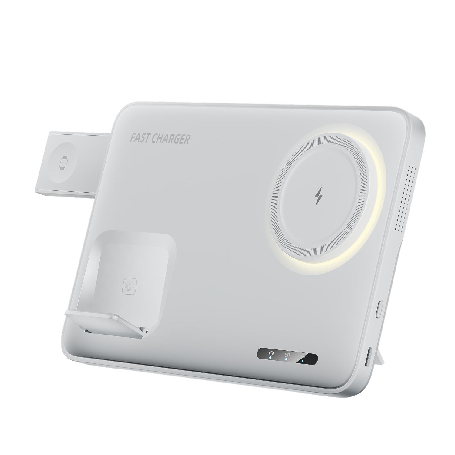 

HT-543 3 in 1 Foldable Magnetic Wireless Charging Stand for Phone/Earbuds/Watch 15W Fast Charge Phone Holder White