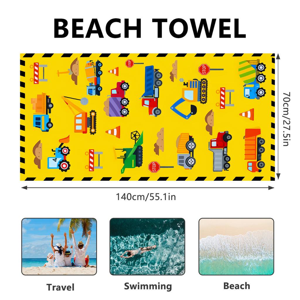 Construction Vehicle Beach Towel 1PC an Optimal Gift for Boys Swimming Pool Towel Comfortable with Fast Absorbency