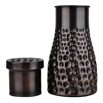 Copper Bedroom Jar with Inbuilt Glass | Rarity Mix Dotted Design | Handcrafted, Leakproof, Jointless | Ayurvedic Benefits, Antioxidant Properties |