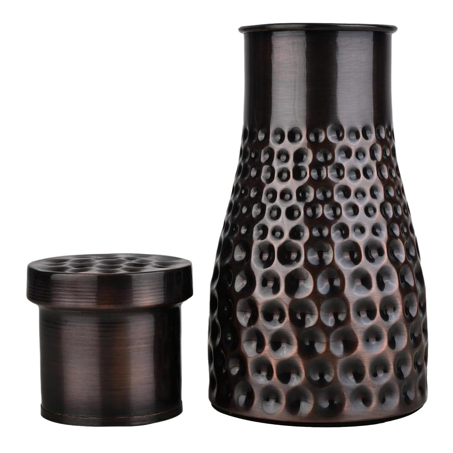 

Медная спальная банка со встроенным стеклом | Дизайн в горошек Rarity Mix | Ручной работы, герметичная, бесшовная | Аюрведические преимущества, антиоксидантные свойства |