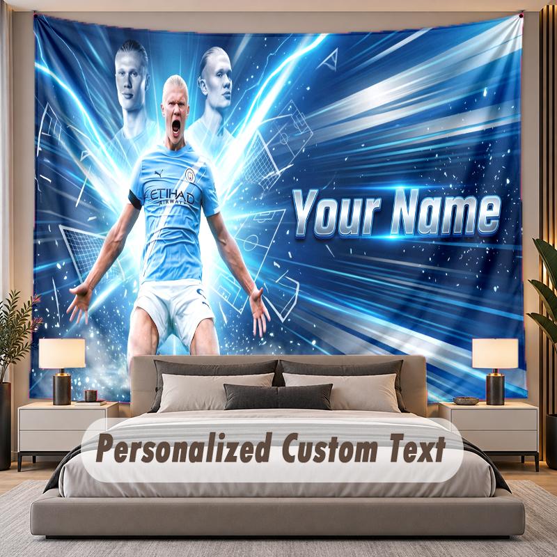 Custom Name Text Tapestry Erling Haaland Personalized Polyester Wall Tapestry For Bedroom And Room
