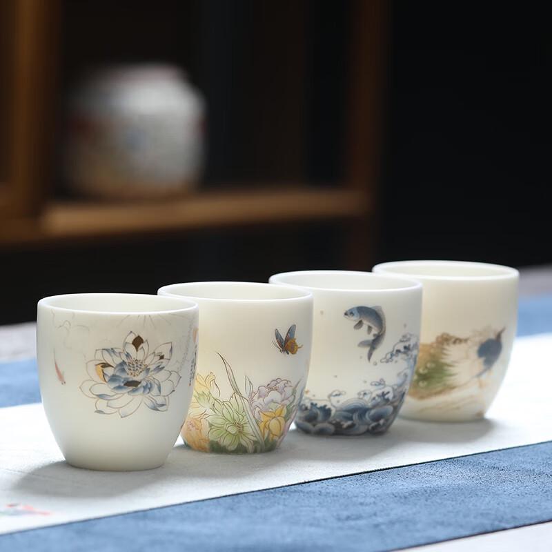 

MULTIPOTENT Chinese White Mutton Fat Jade Kung Fu Tea Master Cup Gift Set