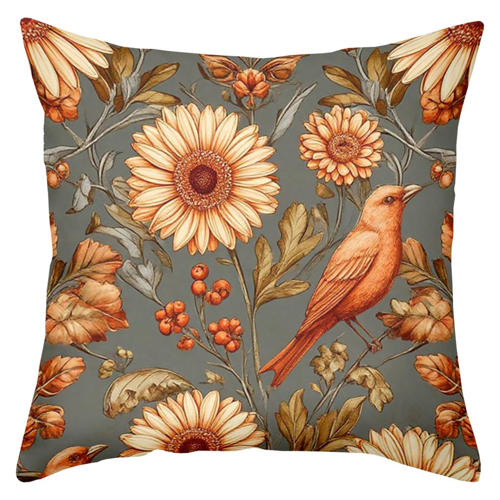 Floral and Bird Patterned Throw Pillows for Home Decor Polyester Pillowcase, Sofa Decorative Cushion Cov Headboard Pillow