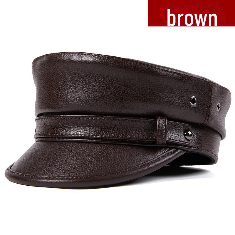 

Унисекс натуральная кожа капитанская шляпа: Немецкий берет в стиле ретро-панк-мотоцикла Harley. XL (57-58cm) коричневый