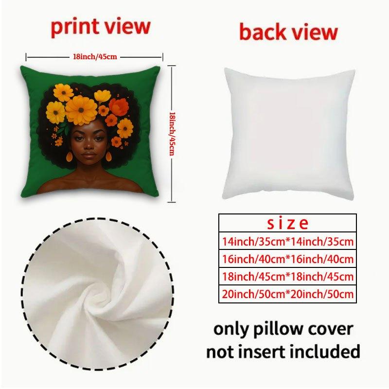 African American Woman Floral Pillow Covers, Afro Hair Flower Art Decorative Throw Pillow Cases, Black Girl Magic Cushion Covers