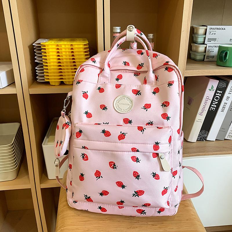 New backpack small backpack girls' elementary school junior high and high school student school bag nylon cute strawberry print backpack girl