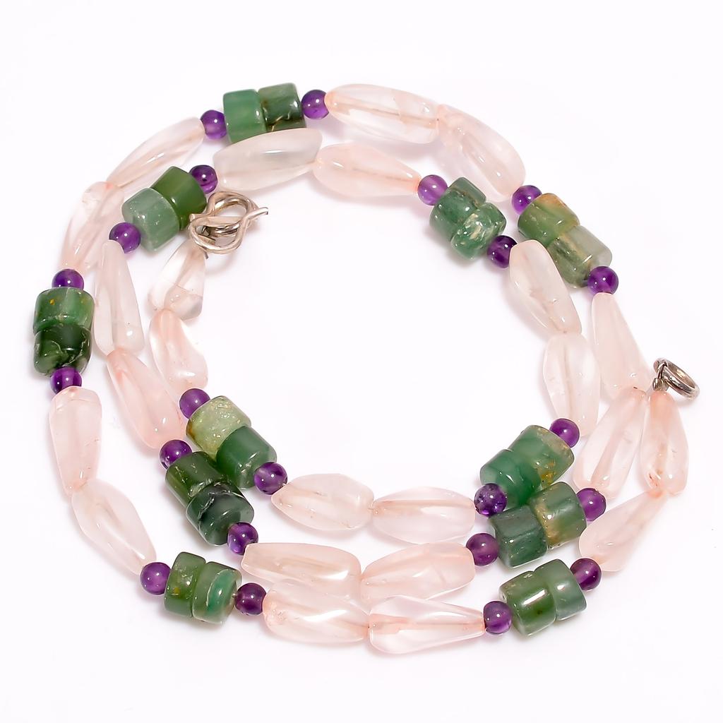 Rose Quartz Aventurine Amethyst Mix Shape Smooth Beads Necklace 3-12 mm 18" UB-8495