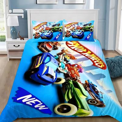 Poszwa na kołdrę Hot Wheels Cars Poszewka na poduszkę Zestaw pościeli Dekoracja sypialni dla dorosłych Chłopca Dziewczynki Prezent dla dzieci Pojedynczy Podwójny Duży Rozmiar