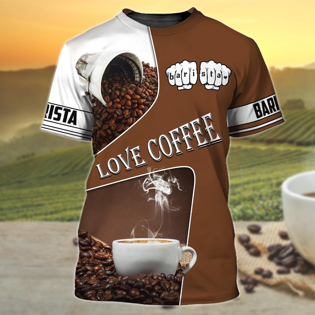 Barista Style Make Coffee 3D Print Summer Men's Round Neck T-shirt Casual Short Sleeve Oversized Pullover Fashion Men Clothing