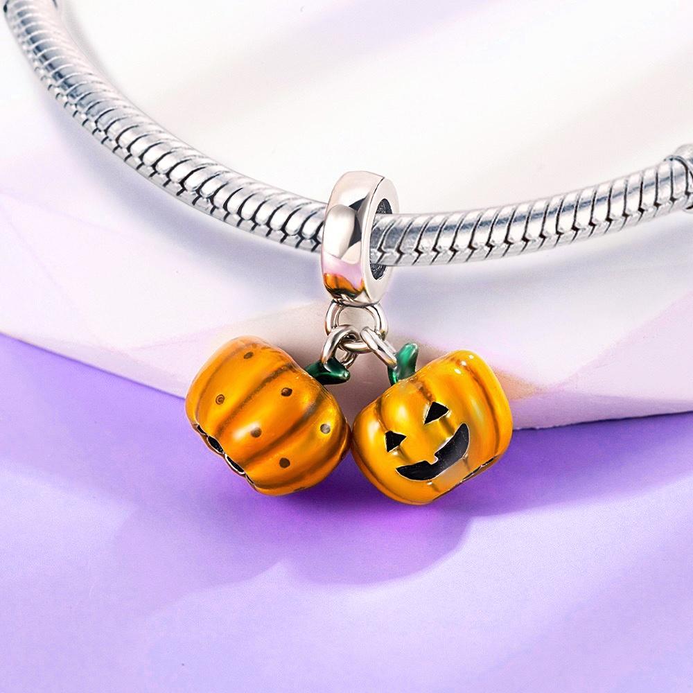 Halloween Copper Cute Double Pumpkin Pendant Noctilucent Charm Beads Fit Bracelet Pendant Women Diy Fine Jewelry Party Gifts