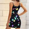 Summer New Starry Sky   Pattern Print Sleeveless Bodycon Dress with Pockets Sexy Slim Fit Elegant Party Dress