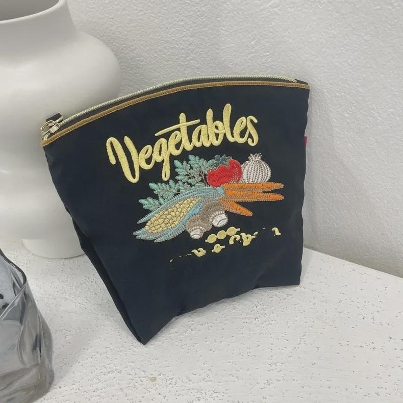 Eco-Friendly Japanese Style Waterproof Ladies' Cosmetic Bag with Cute Cartoon Embroidery