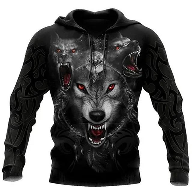 Mode Frühling Herbst Wolf Tier Herren Hoodies 3D Allover bedrucktes Sweatshirt Unisex Pullover Lässige Jacke Streetwear Mantel 4XL