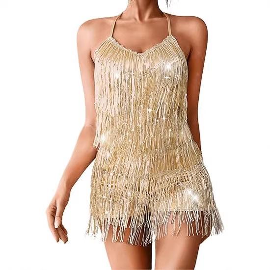 Sequined Fringed Onesie, Backless Nightclub Sexy Costumes, Stage Dance Sparkling Costumes