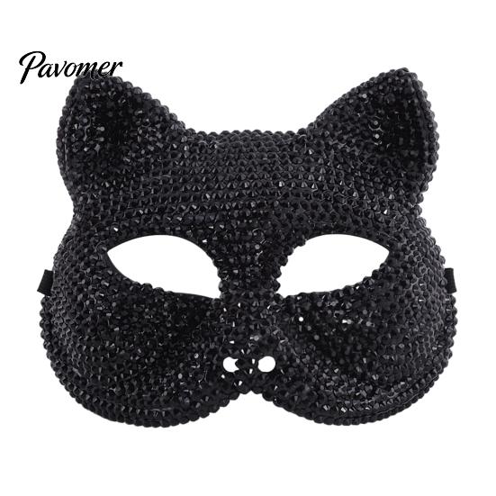 Luxury Rhinestone Costume Mask Full Halloween Mask, Sparkling Skull And Cat Face Carnival Adjustable Elastic Straps for Theme Dances Decorative Party