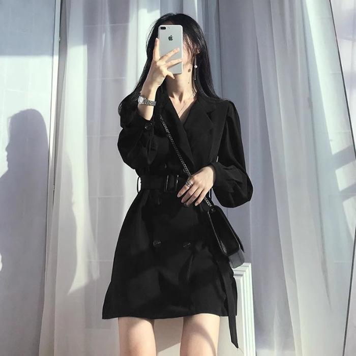 

High sense Hepburn style black suit dress spring and autumn new women s clothing small bottom skirt S
