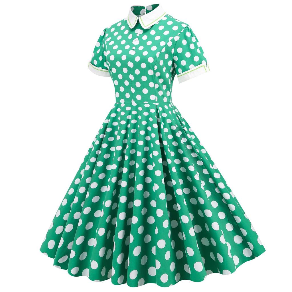 Vintage Polka Dot Printed Dresses for Women Summer Elegant Swing Rockabilly Party A Line Dress Ladies Midi Vestidos