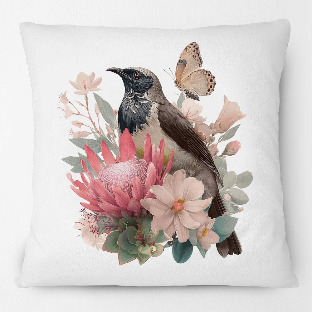 Australian Kookaburras Magpies Swans Honeyeater with Flowers Cushion Cover Decorative Pillowcase 40x40cm16x16in
