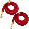 Red Velvet Stanchion Rope Crowd Control Rope Barrier with Gold Color Plated Hooks, 5 Foot