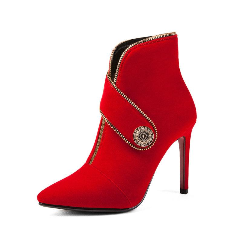 

Новые модные зимние сапоги со стразами и пряжкой на тонком каблуке, ультра высокий каблук