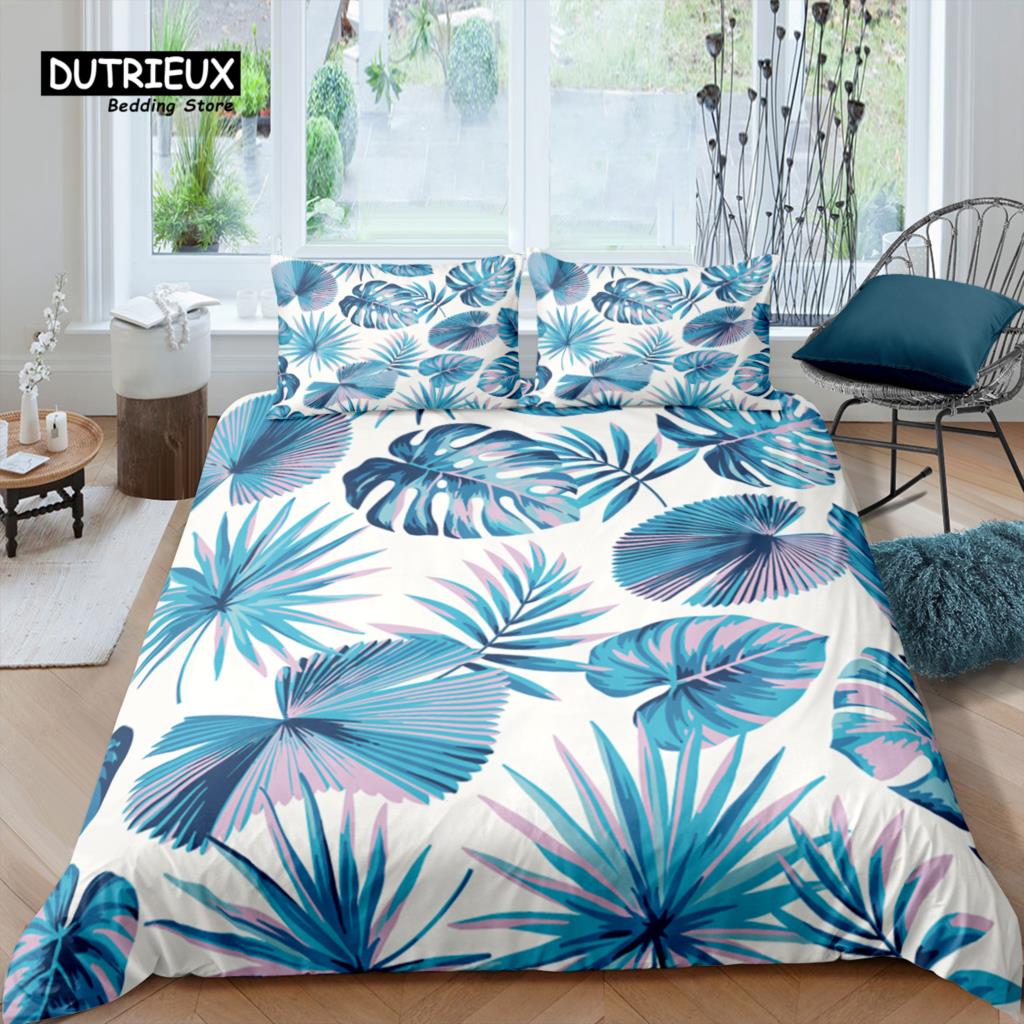 Home Living Luxury 3D Palm Leaves Bedding Set Kids Duvet Cover Pillowcase Flower Bedding Set Queen and King EU/US/AU/UK Size