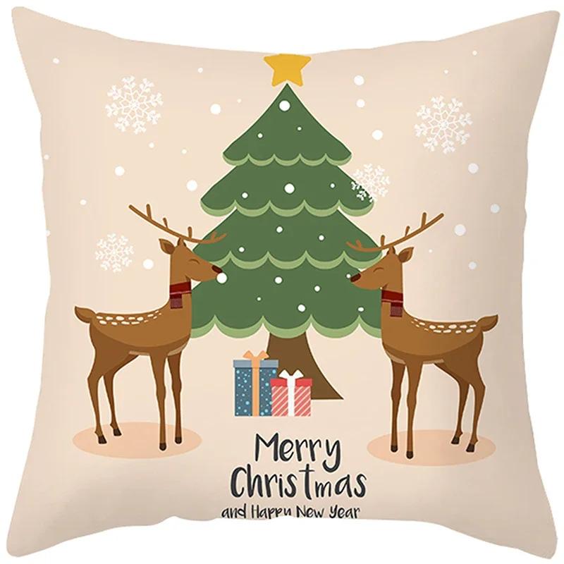 Merry Christmas Cushion Cover Santa Claus Elk Pillow Cover Living Room Sofa Home Room Decorations