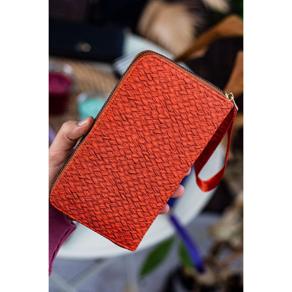 Rukojeť na zápěstí Tilburg Vzor pletení ze slámy Švestková Fialová Portfolio Peněženka s velkým množstvím držáku na karty