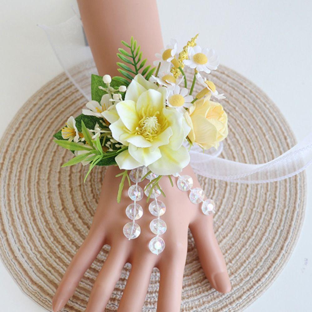 Artificial Flower Bridal Corsage Magnolia Wrist Corsage  Wedding Accessories