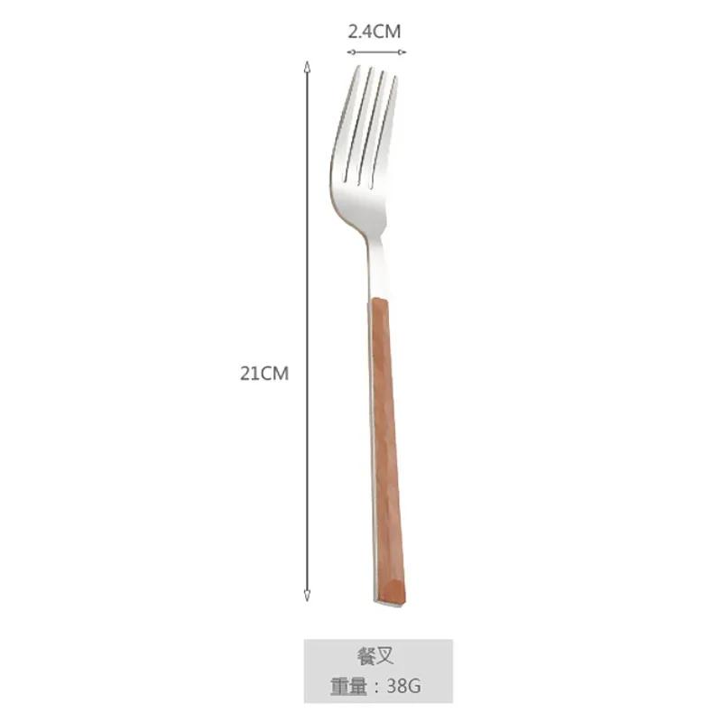 Glossy Silver Wooden Western Food Knife Fork Teaspoon Cutleries 304 Stainless Steel Dinnerware Sets 4Pcs